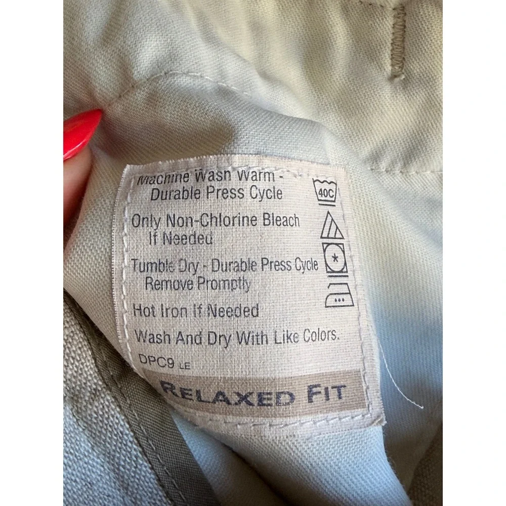 Dockers Khakis Mens 36x32 Relaxed Fit Linen Cotton Pleated Pants Beige Oatmeal